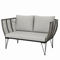 Outsunny Gartensofa mit Kissen 2-Sitzer Sofa Outdoor Balkon Sofa Rattansofa Polyrattan Gartenmöbel 123 x 67 x 72 cm Hellgrau(m-11)