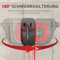 HOMCOM Slanghaspel met terugtrekmechanisme, 16,5 m lange slang, wandmontage, Rood+Zwart(m-8)