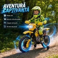 Homcom Moto Cross Electric Copii – Galben cu Rotite Laterale(m-4)