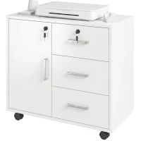 HOMCOM Mueble para Impresora con Ruedas Mesa para Impresora con Puerta y 3 Cajones Cerraduras Estante Ajustable Blanco(m-11)