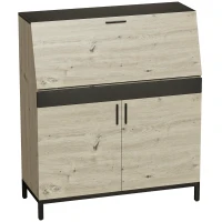 HOMCOM Industrieller Sekretär-Schreibtisch mit Regalen und Metallrahmen 100 cm Naturholz und Schwarz(m-1)