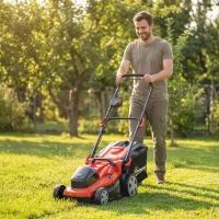 Outsunny Elektro Rasenmäher 800 W mit 40 cm Schnittbreite 45L Fangkorb Akkuanzeige Überlastschutz 7 Schnitthöhen(m-8)