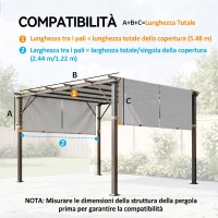 Outsunny Telo Gazebo Pergola 3x3 m con Tasche e Cinghie per Aste, in Poliestere, 488x122 cm, Grigio Chiaro(m-3)