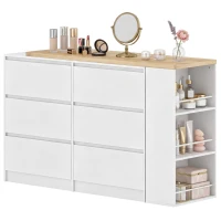 HOMCOM Vanity Table, Dressing Table with 6 Drawers and 3-Tier Shelf for Women and Girls, White(m-15)