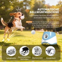 PawHut Automatyczny wyrzucacz piłek interaktywna maszyna do wyrzucania z 3 piłkami 3 zasięgi 6 m/10 m/14 m dla psów małych i średnich Niebieski(m-4)