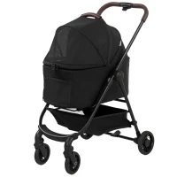 PawHut Dog Stroller, 3 in 1 Foldable Pet Stroller for Small Puppy Cat with Detachable Travel Carrier, Storage Basket, Black(m-16)