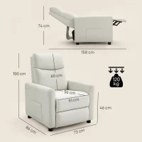 HOMCOM Relaxsessel Fernsehessel mit Liegefunktion, TV Sessel mit Taschenfedern, Fußstütze, Stoff in Leinenoptik, Cremeweiß(m-3)