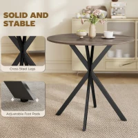 HOMCOM Ronde keukentafel, 80 cm, compact tafelblad, spaanplaat, metaal, bruin(m-6)