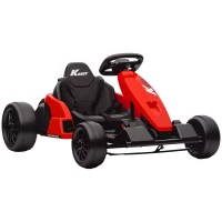 AIYAPLAY 24V Electric Go Kart, Drift Kart with Adjustable Seat, Slow Start, 5-Point Harness, Music, for 6-12 Years, Red(m-1)