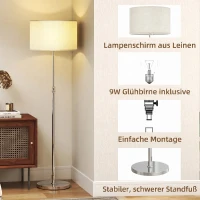 HOMCOM Staande Lamp met Afstandsbediening, Hoogte Verstelbaar, Stoffen Kap, Metalen Standaard, Aanpasbare Helderheid, Voetschakelaar, Beige(m-7)