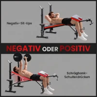 HOMCOM Hantelbank zonder Gewichten, Verstelbare Fitnessbank voor Tal van Oefeningen, Workout-Station, Staal, Kunststof, Zwart+Rood(m-6)