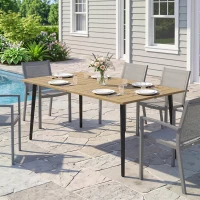 Outsunny Gartentisch 150x90cm, Wetterfest Balkontisch aus Stahl, Balkontisch mit Schirmloch Braun(m-9)