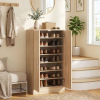 HOMCOM Schuhschrank mit 2 Türen, 6 verstellbare Regalböden, Soft-Close-Scharniere für 14 Paar Schuhe, Naturholz(m-8)