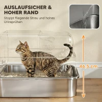 PawHut Caixa de Areia para Gatos XXL em Aço Inoxidável com Tampa Basculante, Laterais Altas, Entrada Superior, Pá, Preto(m-5)