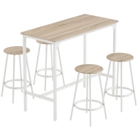 HOMCOM Ensemble table de bar 5 pièces pour 4 personnes, table haute de style industriel avec tabourets pour cuisine & salle à manger, chêne