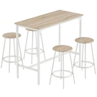 HOMCOM Ensemble table de bar 5 pièces pour 4 personnes, table haute de style industriel avec tabourets pour cuisine & salle à manger, chêne(m-1)