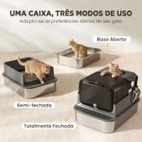 PawHut Caixa de Areia para Gatos XXL em Aço Inoxidável com Tampa Basculante, Laterais Altas, Entrada Superior, Pá, Preto(m-6)