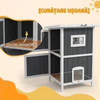 Pawhut Casa Exterior Pisici – 2 Niveluri, Lemn Natural Rezistent(m-7)