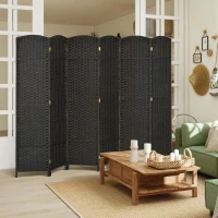 HOMCOM 6-teiliger Raumtrenner, Faltbarer Sichtschutz, Sichtschutzwand für Wohnzimmer, Schlafzimmer, Homeoffice, Schwarz(m-2)