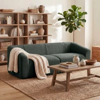 HOMCOM 3-Sitzer Sofa ohne Rahmen mit breiter Sitzfläche, dicker Polsterung, in Chenille, Dunkelgrün(m-5)