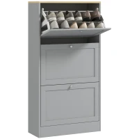 HOMCOM Meuble à chaussures 18 paires, armoire à chaussures avec 3 tiroirs rabattables, étagères réglables, 60x23,5x115cm, gris(m-12)