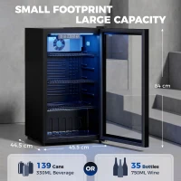 HOMCOM 90L Drinks Fridge, 139 Can Under Counter Freestanding Beer Fridge with LED Light(m-3)