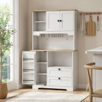 HOMCOM Buffet Haut Cuisine, Armoire Cuisine avec 3 Portes, 2 Tiroirs, Plan de Travail, Compartiments Ouverts, Blanc(m-2)
