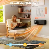 HOMCOM Wandmontierter 2000W Keramik Elektroheizer, Ventilator, Thermostat, Timer, Fernbedienung, Glaspaneel, Schwarz(m-5)
