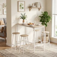 HOMCOM Ensemble table de bar 5 pièces pour 4 personnes, table haute de style industriel avec tabourets pour cuisine & salle à manger, chêne(m-5)