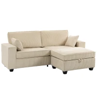 HOMCOM Ecksofa 216 cm 3-Sitzer L-Form Sofa mit Umkehrbarem Aufbwahrungshocker, Cord-Optik, Breiter Sitzfläche, für Wohnzimmer(m-12)