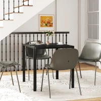 HOMCOM Modern Square Dining Table for 2-4 People, with Glass Top & Metal Legs, Black(m-10)