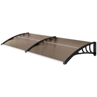 Outsunny Auvent de porte d'entrée, toit marquise de porte exterieur en polycarbonate et profil aluminium résistante toit abri protection contre la pluie et UV pour terrasse, balcon, 195x75cm, marron(m-11)