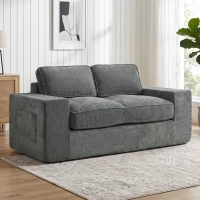 HOMCOM Sofá 2 Plazas en Chenilla, Sofá de Salón 156 cm, Asiento y Reposabrazos Anchos Acolchados, 2 Cojines, Gris(m-2)