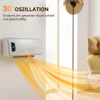 HOMCOM Wand Heizlüfter 2000W Keramik Wandheizgerät mit 3 Modi, LED-Display, Einstellbarer Thermostat, 24H-Timer Weiß(m-6)
