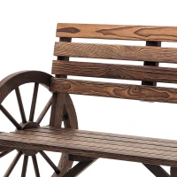 Outsunny tuinbank, ontwerp met wagenwiel, voor 2 personen, natuurlijk hout, donkerbruin, 105,5 x 56 x 79 cm(m-11)
