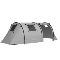 Outsunny Kampeertent voor 3-4 personen stabiel waterdicht familietent met slaapruimte en woonkamer 3000mm waterkolom grijs(m-1)