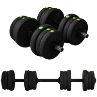 SPORTNOW 2-in-1 halterset, lange & korte halter, 20 kg, antislip, bodembeschermend, zwart/groen(m-1)