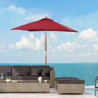 Outsunny Zonnescherm tuinscherm knikbaar bescherming tegen de zon 3-delig hout+polyester wijnrood(m-12)