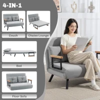 HOMCOM Divano letto 3 in 1 effetto velluto con schienale regolabile e 2 cuscini, grigio chiaro(m-4)