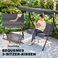 Outsunny Hollywoodschommel, Tuinschommel, 3-zits Schommelbank met Dak, Staal, 172 x 110 x 153 cm, Grijs(m-7)