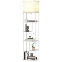 HOMCOM Stehlampe Stehleuchte mit Regalen, einstellbare Helligkeit & Farbtemperatur für Schlafzimmer, Büro, Wohnzimmer, Weiß(m-11)