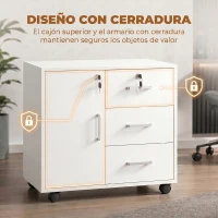 HOMCOM Mueble para Impresora con Ruedas Mesa para Impresora con Puerta y 3 Cajones Cerraduras Estante Ajustable Blanco(m-5)