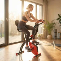 HOMCOM Hometrainer fietstrainer hometrainer LCD display opvouwbaar verstelbaar rood+zwart(m-2)