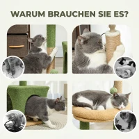 PawHut Kratzbaum 98 cm hoch Katzenbaum mit Höhle, Katzenbett Blätter-Design, Jutestämme, 2 Spielbälle für Katzen unter 5 kg(m-7)
