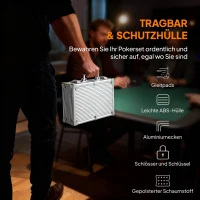 SPORTNOW Pokerchips-set in koffer, met dobbelstenen, dealerbutton, 2 kaartspellen, zilverkleurig(m-6)