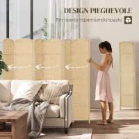 HOMCOM Paravento Divisorio da Interni Pieghevole a 6 Ante Intrecciato, 240x170 cm, Beige(m-5)