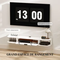 HOMCOM Meuble TV suspendu, meuble télé pour téléviseur jusqu'à 50 pouces, tiroir rabattable 2 étagères 120x24x16cm blanc(m-5)