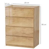 HOMCOM Cómoda 4 Cajones para Dormitorio Moderna Diseño sin Tiradores para Comedor Entrada 60x40x80 cm Madera Natural(m-3)
