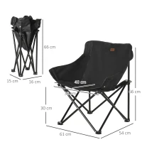 Outsunny Campingstoel, Opvouwbaar, Stalen Frame, Stofzitting, Draagtas, Zwart(m-3)