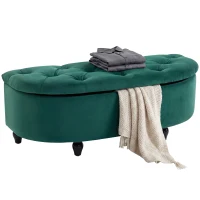 HOMCOM Kruk met Opbergruimte, 2-in-1 Poef, Gepolsterd, Fluwelen Bekleding, Hydraulische Dempers, 120 x 46 x 42 cm, Donkergroen(m-14)